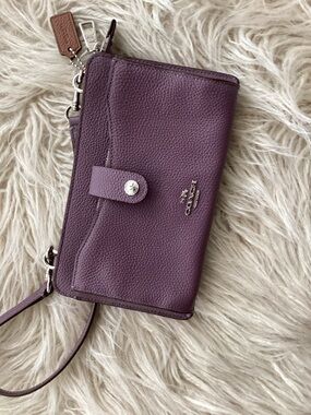 Coach Plum Pebbled NOA Leather Wristlet Crossbody